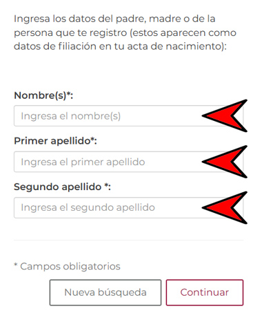 Datos personales de pades o la persona que registró a la persona