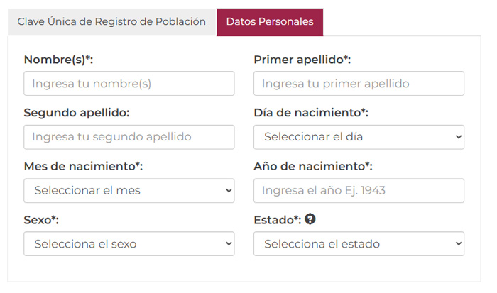 Ingreso de datos personales para obtener el CURP