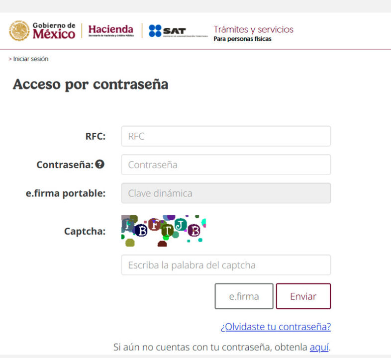 Captura de pantalla de acceso al buzón tributario