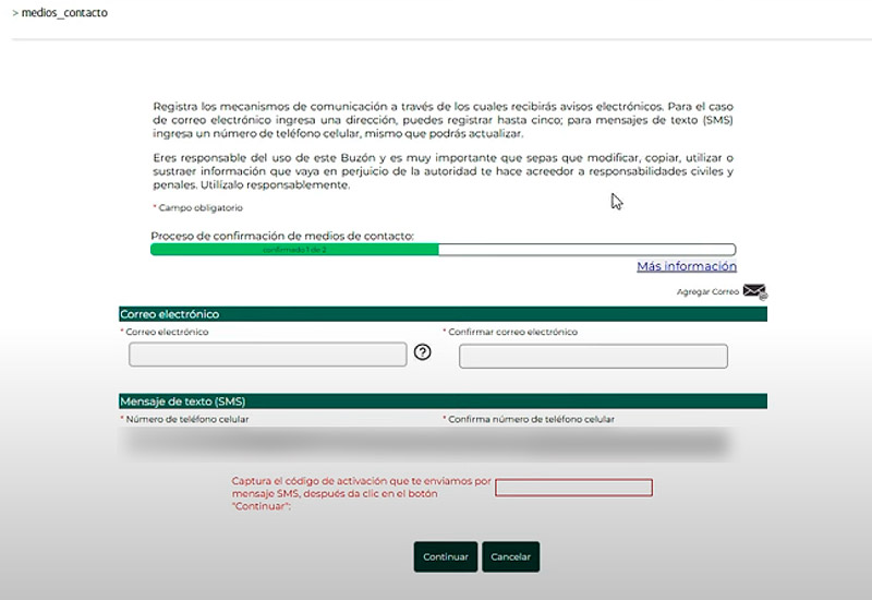 Medios de contacto del buzón trivutario