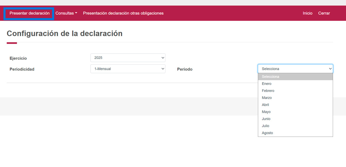 Captura de pantalla presentar declaración mensual de Personas Fïsccas cocn Actividades Profecionales y Empresariales